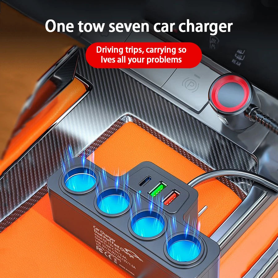120W 4-Port Fast Car Charger - USB & Type-C Multi-Device Power Adapter