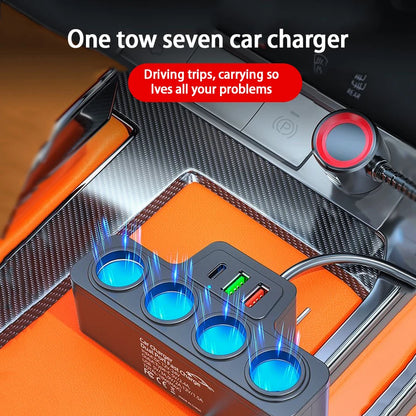 120W 4-Port Fast Car Charger - USB & Type-C Multi-Device Power Adapter