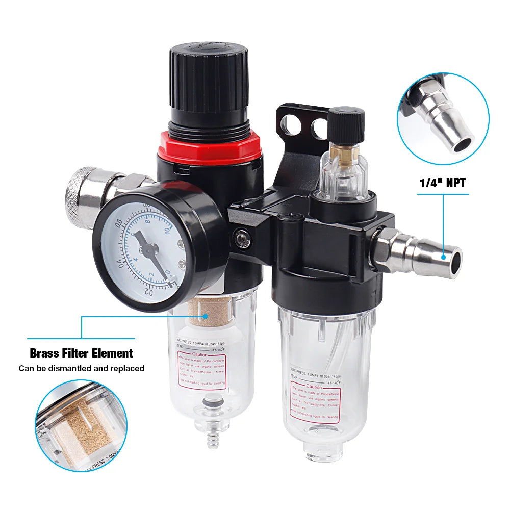 G1/4 Air Compressor Water Oil Separator - Filter Pressure Regulator & Lubricator