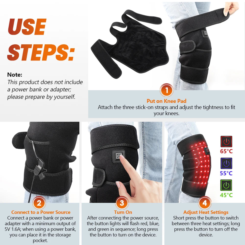 Red Light Therapy Knee Wrap - Heated Joint & Muscle Pain Relief Brace - 12