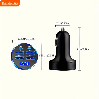 100W 6-Port Fast Car Charger - USB-C PD & QC3.0 Multi-Device Adapter