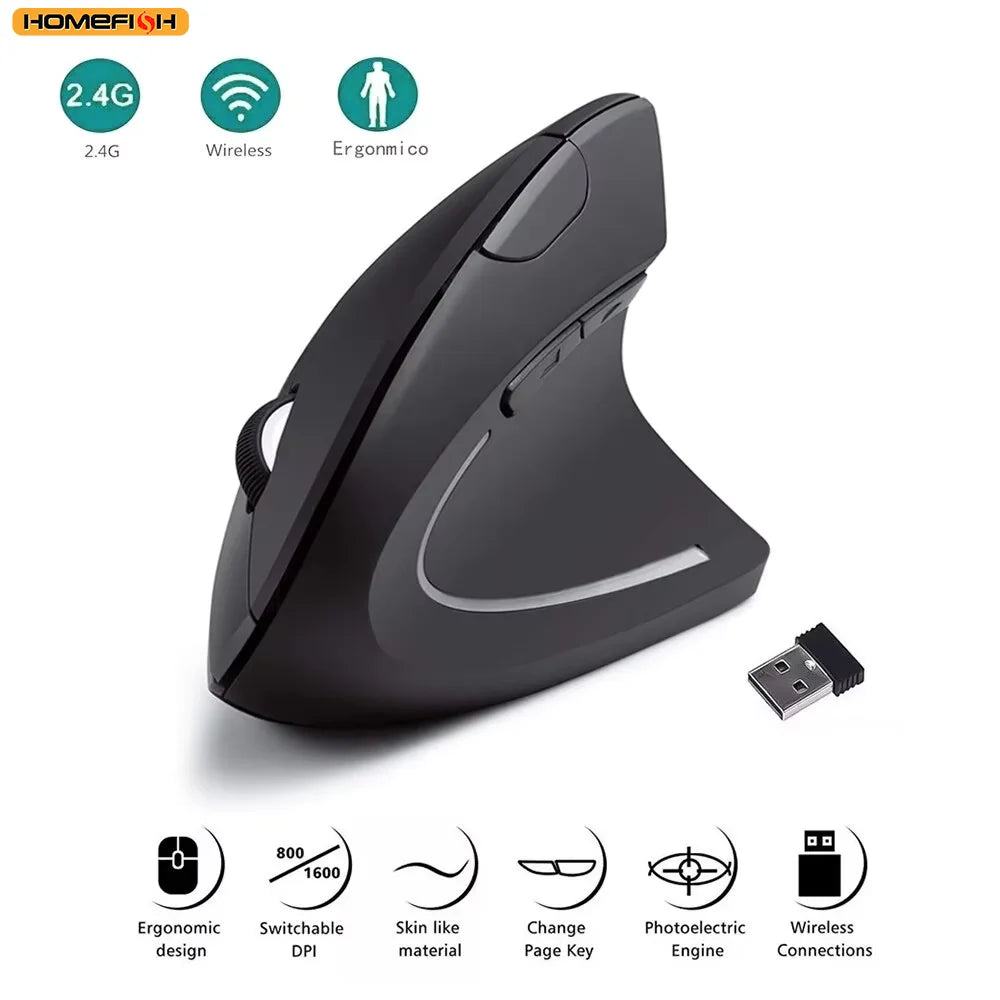 Wireless Ergonomic Vertical Mouse - 2.4GHz Optical Mouse with 3 Adjustable DPI