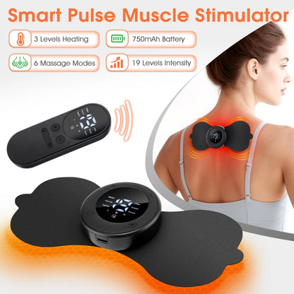 Portable Electric Pulse Neck & Body Massager with Remote & Heat Therapy