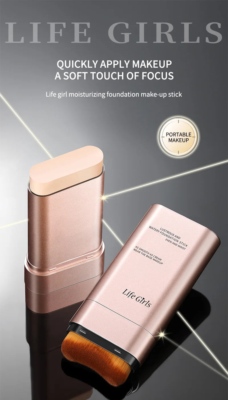 Double-Ended Hydrating Foundation Stick with Built-in Brush - Long-Lasting