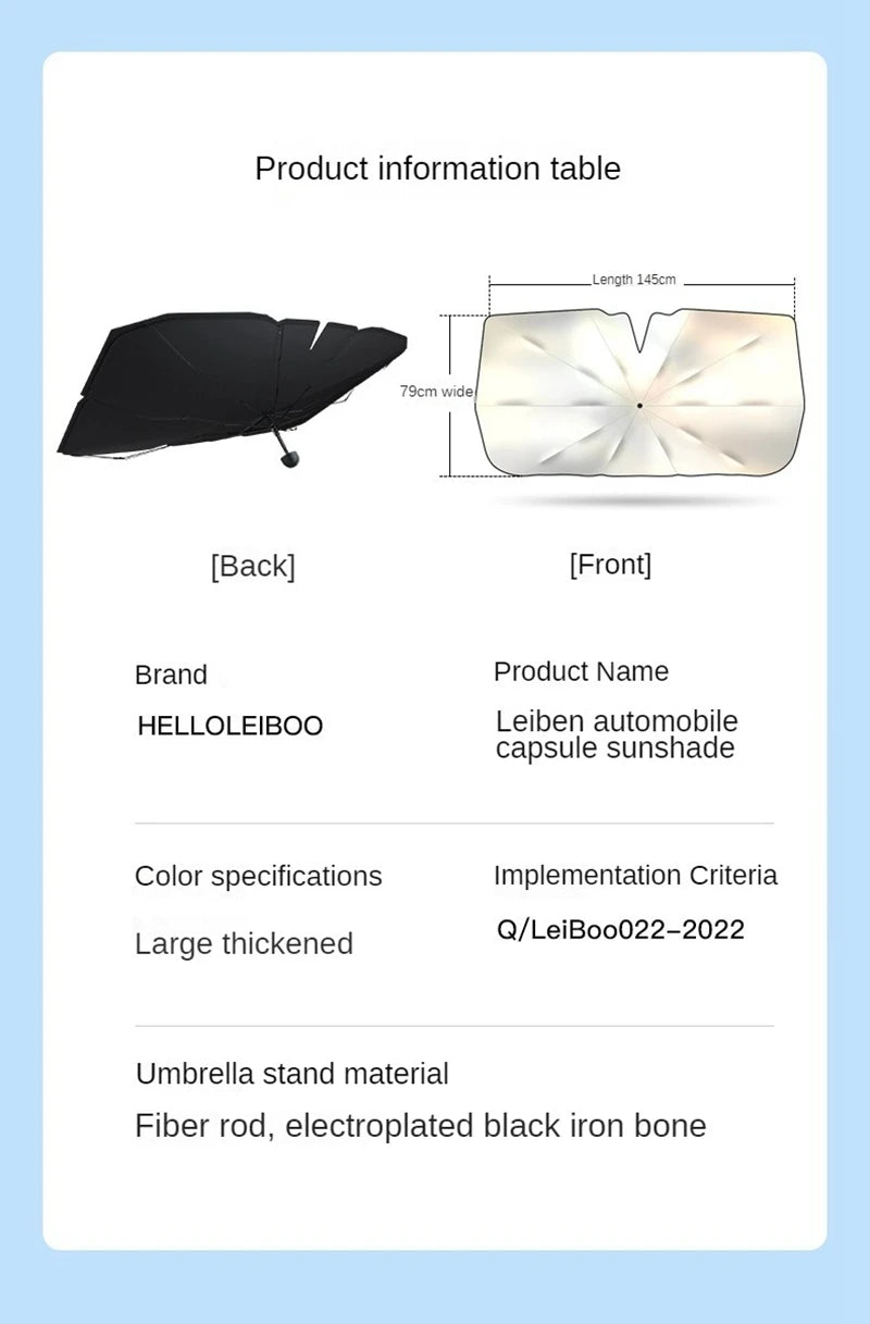 Foldable Car Windshield Sun Shade Umbrella - UV & Heat Block - 21