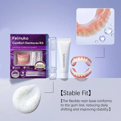 Comfort Silicone Dentures Set - Natural Fit Instant Smile Cosmetic Teeth