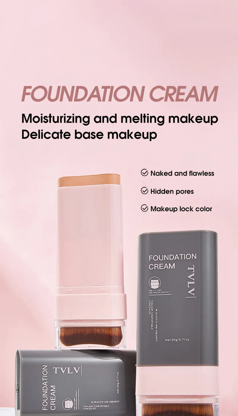 TVLV Concealing Foundation Stick - Waterproof Cream Foundation with Brush - 7