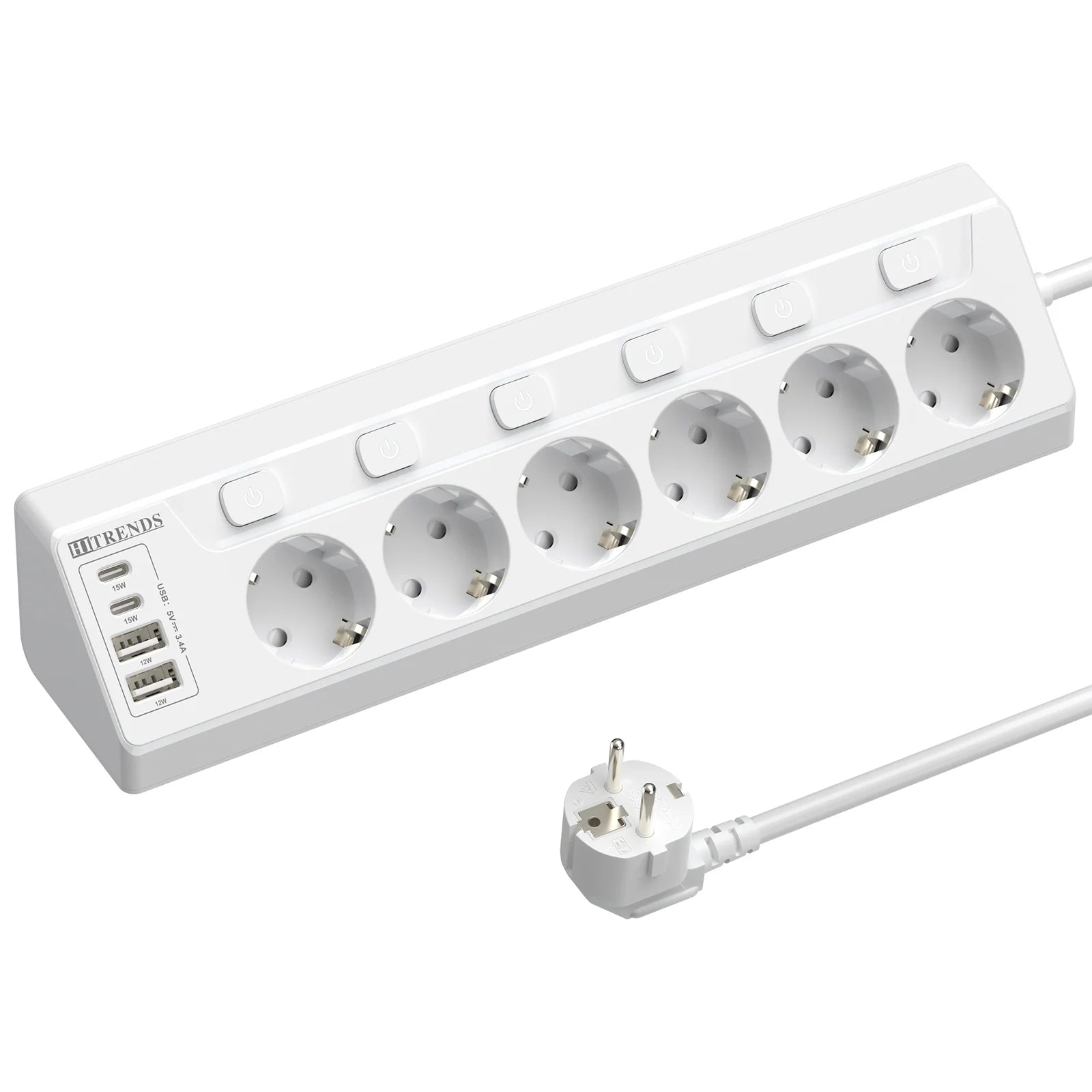 6-Outlet European Power Strip with 4 USB Fast Charging Ports & 2m Cord - 16