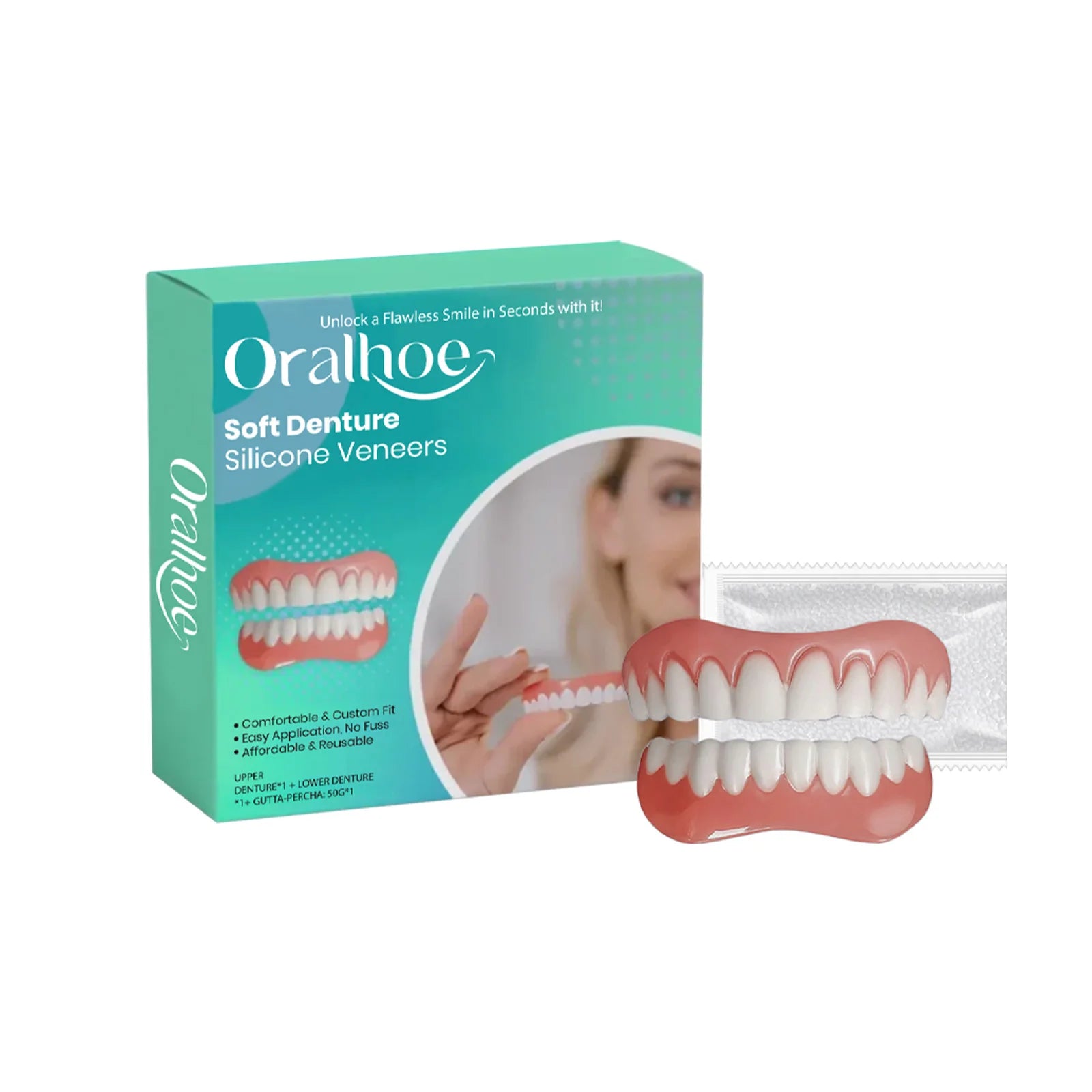 Silicone Temporary Dentures - Comfortable Snap-On Smile & Teeth Repair Kit - 14