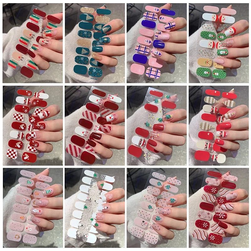 Christmas Snowflake Semi-Cured Gel Nail Wraps - Long-Lasting Holiday Nail Art Decals - 5