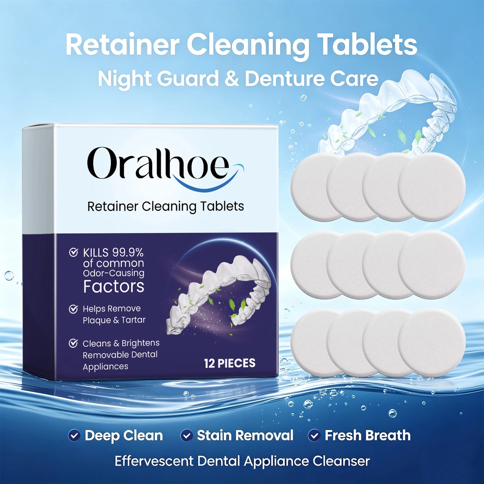 Denture & Retainer Cleaning Tablets - Deep Cleansing Effervescent Dental Care - 3