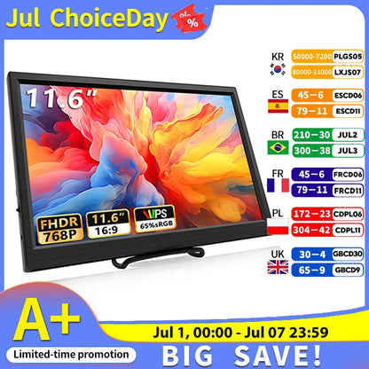 11.6" Portable IPS Monitor - Full HD Laptop Second Screen for Gaming & Work