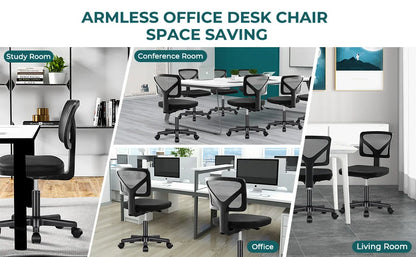 Ergonomic Mesh Armless Office Chair with Lumbar Support & Adjustable Height