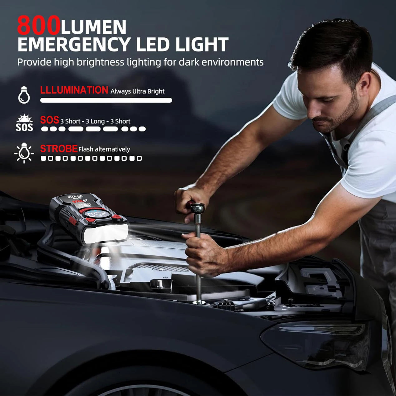 4-in-1 Portable Car Jump Starter with Tire Inflator & Power Bank - 5