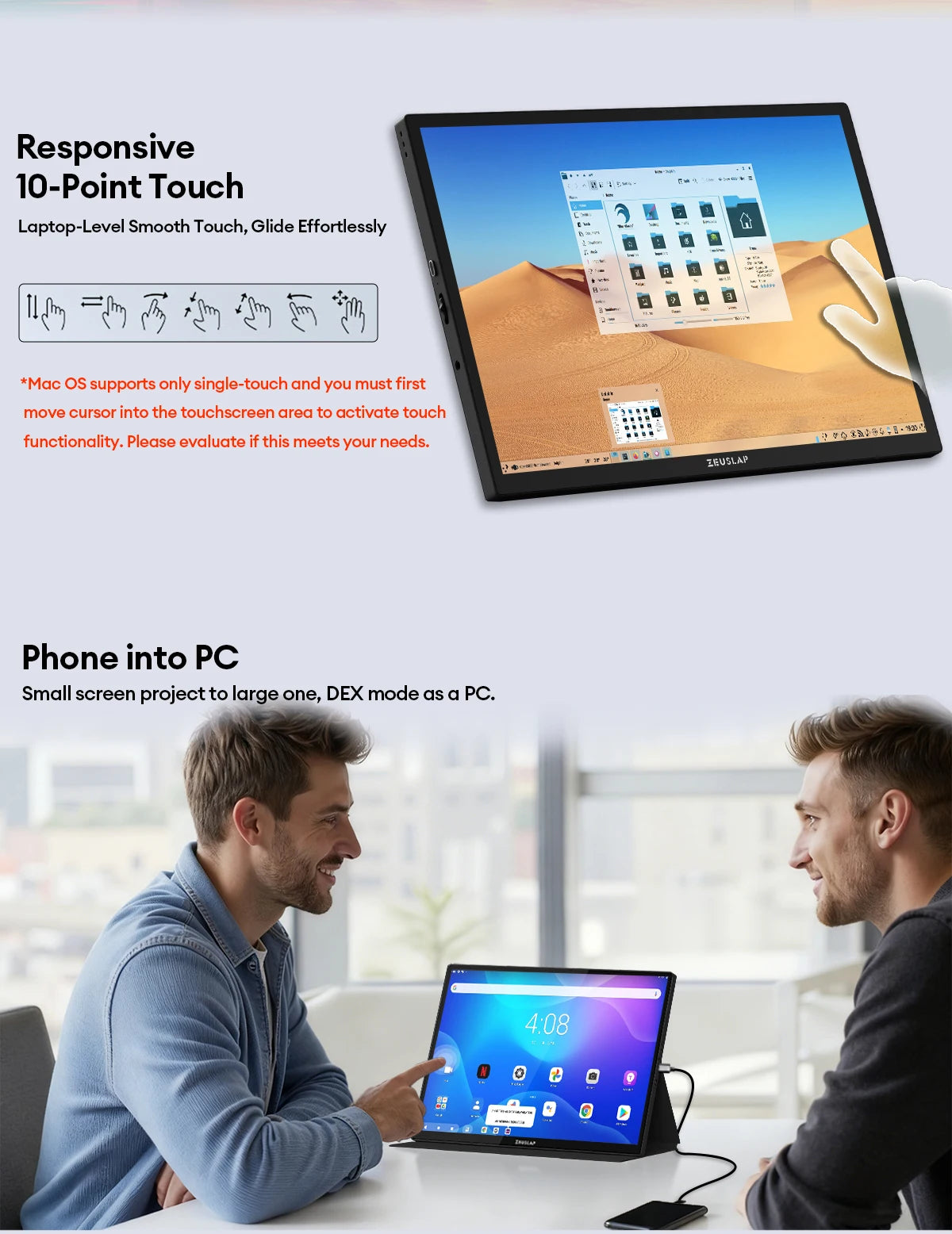 10.5" FHD Portable Touchscreen Monitor - 100% sRGB IPS Slim Display