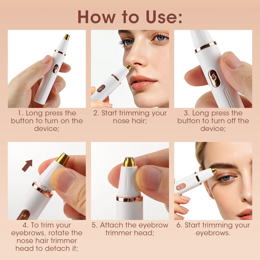 2-in-1 Electric Eyebrow and Nose Hair Trimmer - Painless Grooming Tool - 13