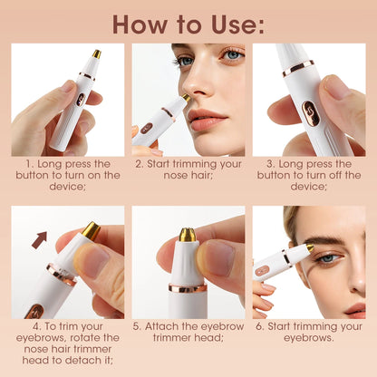 2-in-1 Electric Eyebrow and Nose Hair Trimmer - Painless Grooming Tool