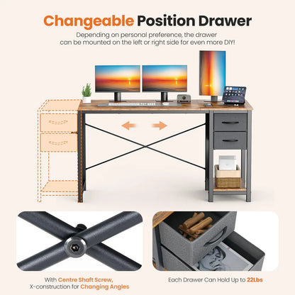 Modern 47-Inch Computer Desk with Reversible Storage Drawers for Home Office