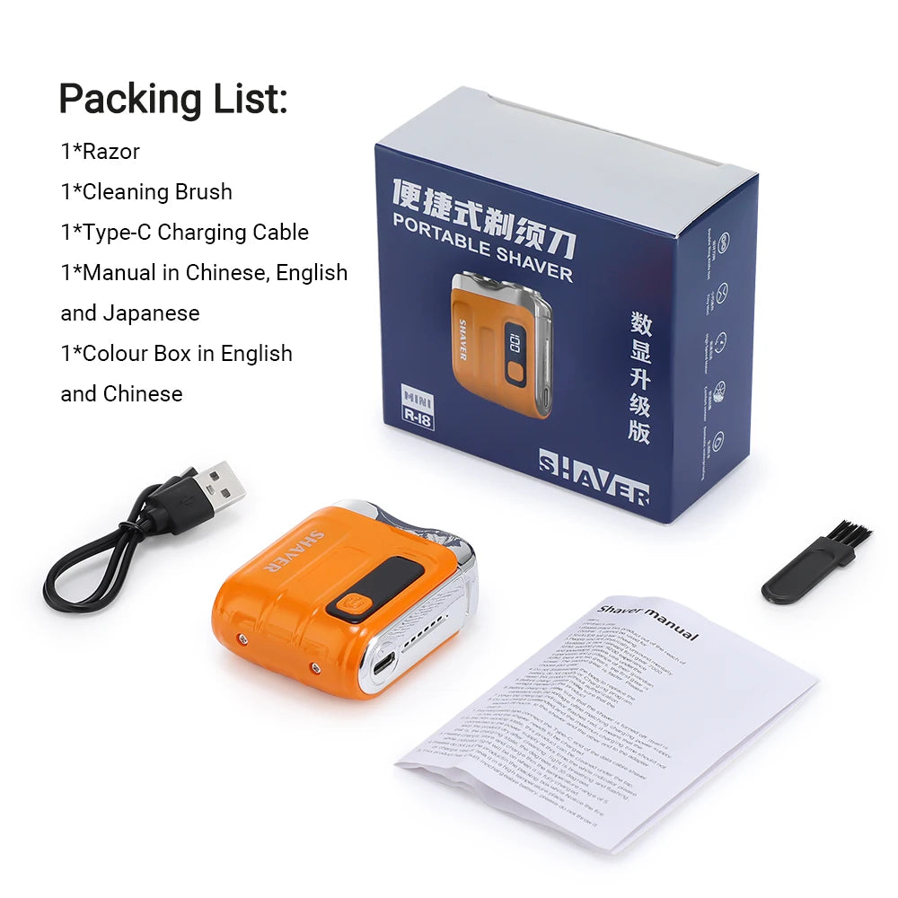 Portable Mini Electric Shaver with Digital Display & USB Rechargeable - 18