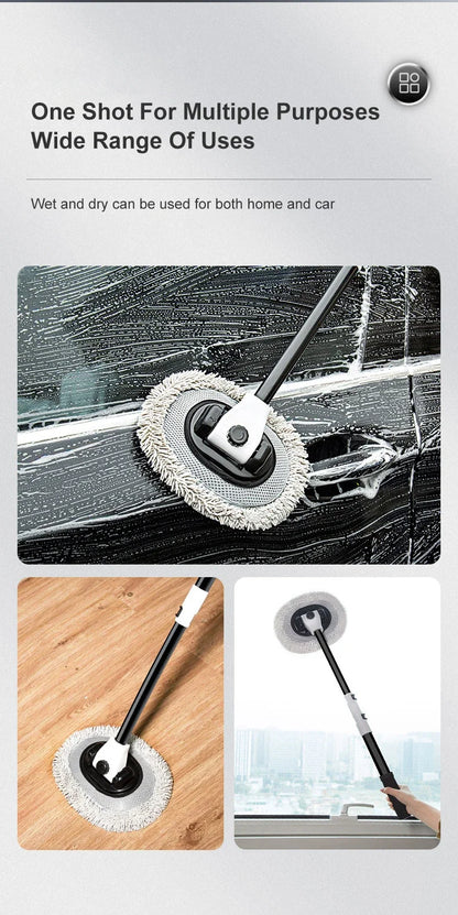Telescopic Car Wash Mop with 15° Curved Handle & Microfiber Brush