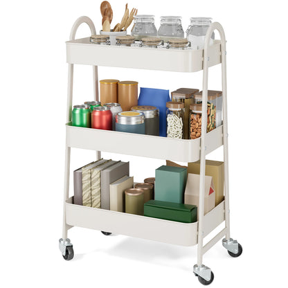 3-Tier Rolling Storage Utility Cart with Lockable Wheels for Home