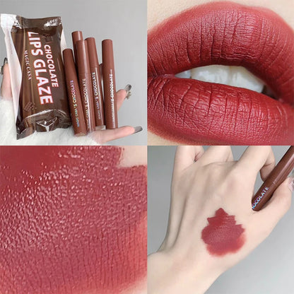 5-Piece Chocolate Matte Lip Glaze Set - Long-Lasting Waterproof Lip Tint