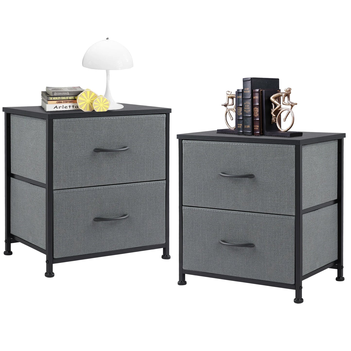 Modern 2-Drawer Nightstand with Sturdy Metal Frame & Wooden Top