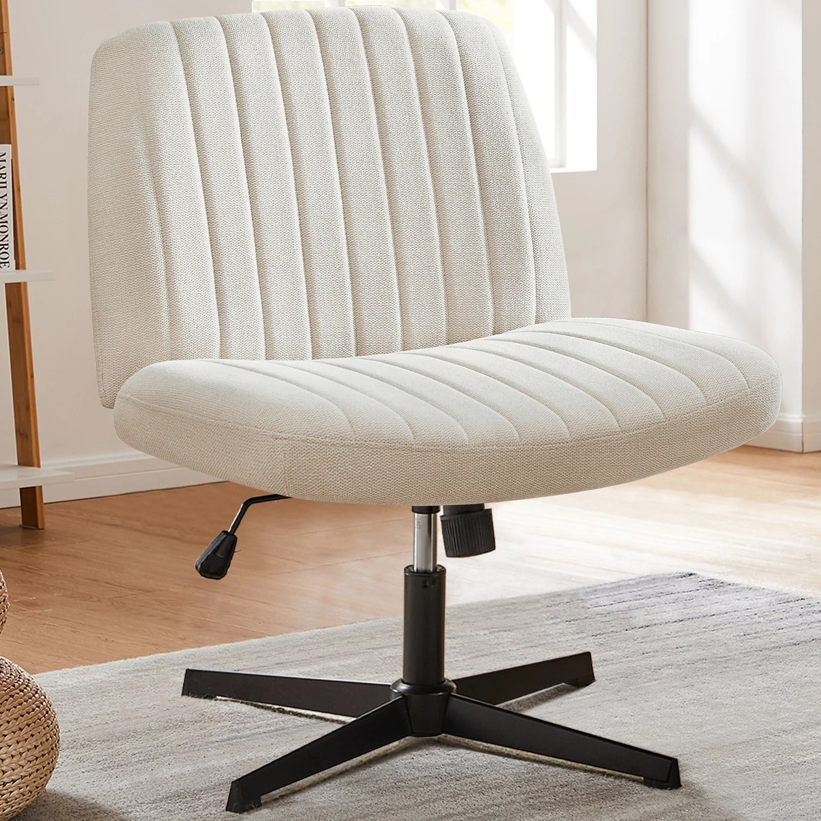 Wide Armless Cross-Legged Office Chair - Adjustable Swivel Vanity Desk Chair - 24
