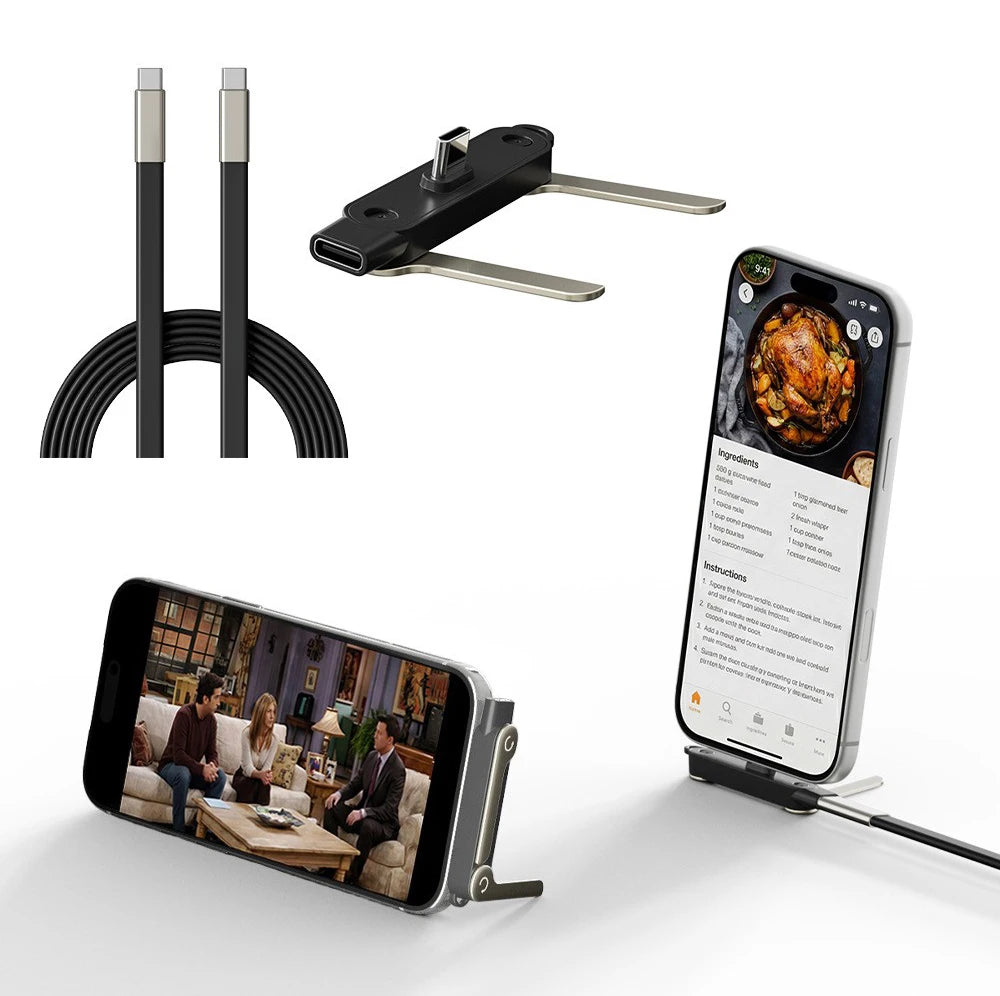 240W 2-in-1 USB-C Fast Charging Cable with Built-in Phone Stand