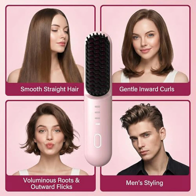 Fast Heating Cordless Hair Straightening Brush - Anti-Frizz Ionic Styling Comb - 4
