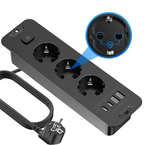 7-in-1 Ultra-Thin Desktop Power Strip with 20W USB-C Fast Charging