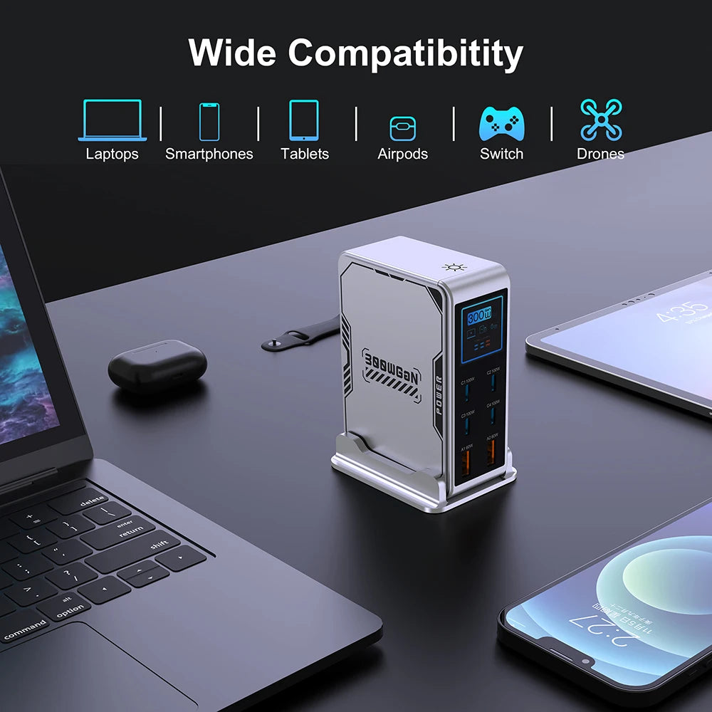 300W GaN 6-Port Desktop Fast Charger Station with Digital Display - 6