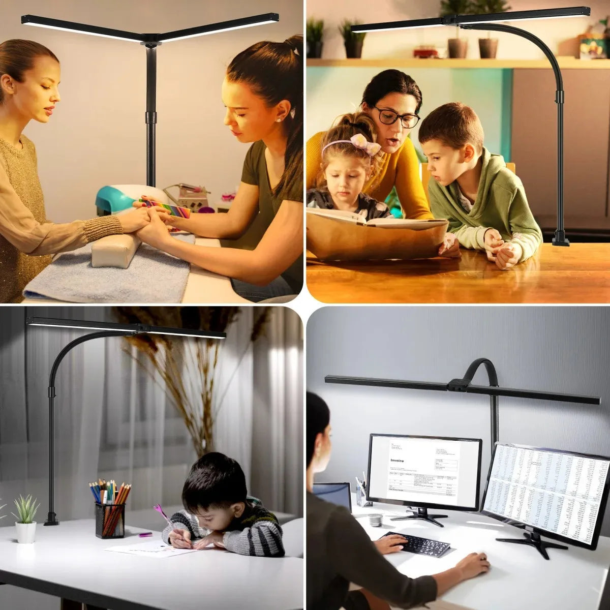 Double Head LED Architect Desk Lamp - Dimmable Office Light with Remote