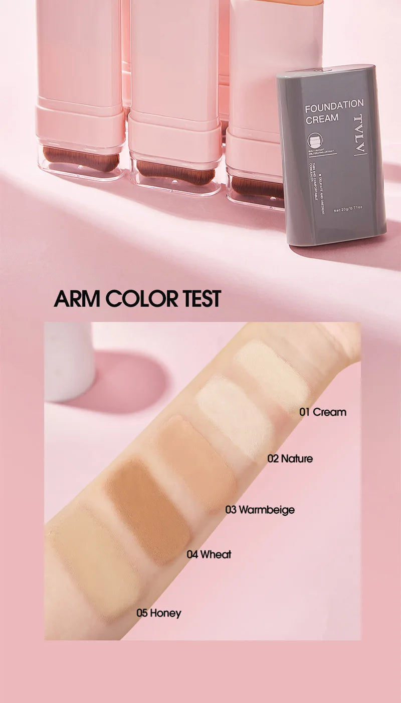 TVLV Concealing Foundation Stick - Waterproof Cream Foundation with Brush - 12