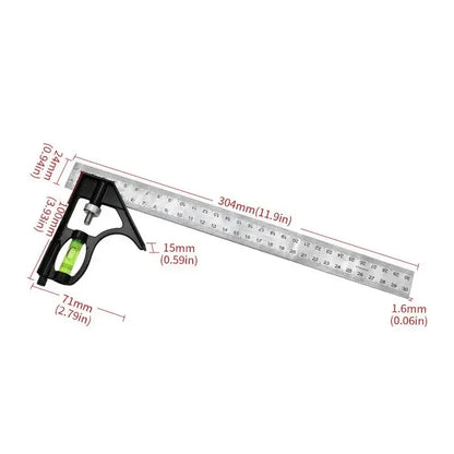 300mm Stainless Steel Combination Square Ruler - Adjustable Angle Gauge
