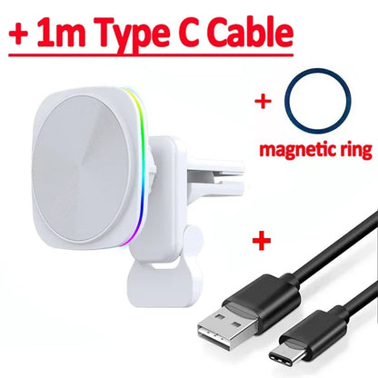 Magnetic Wireless Car Charger & Phone Mount - 15W Fast Charging Station