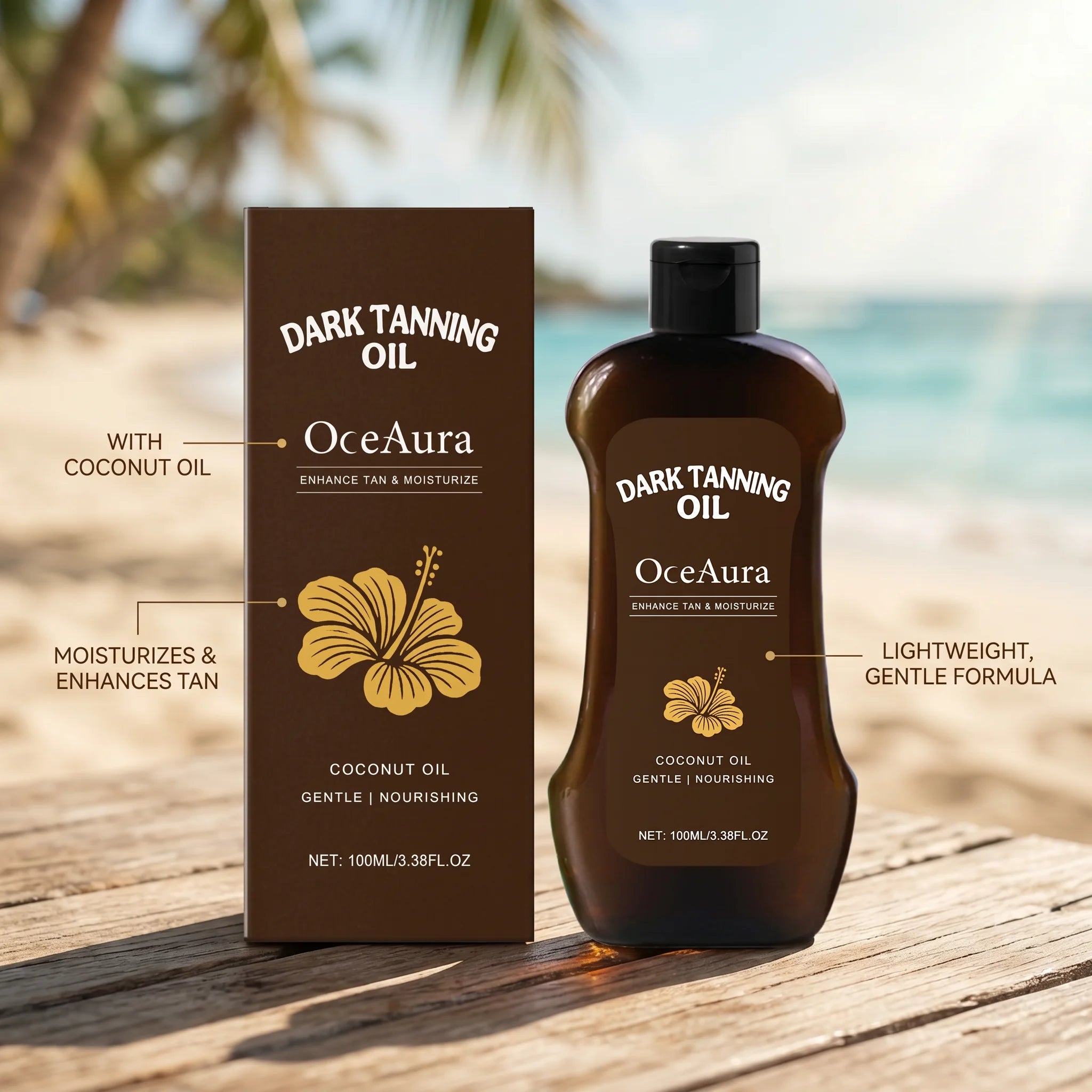 OceAura Coconut Dark Tanning Oil for Deep Bronze Tan & Skin Hydration - 3