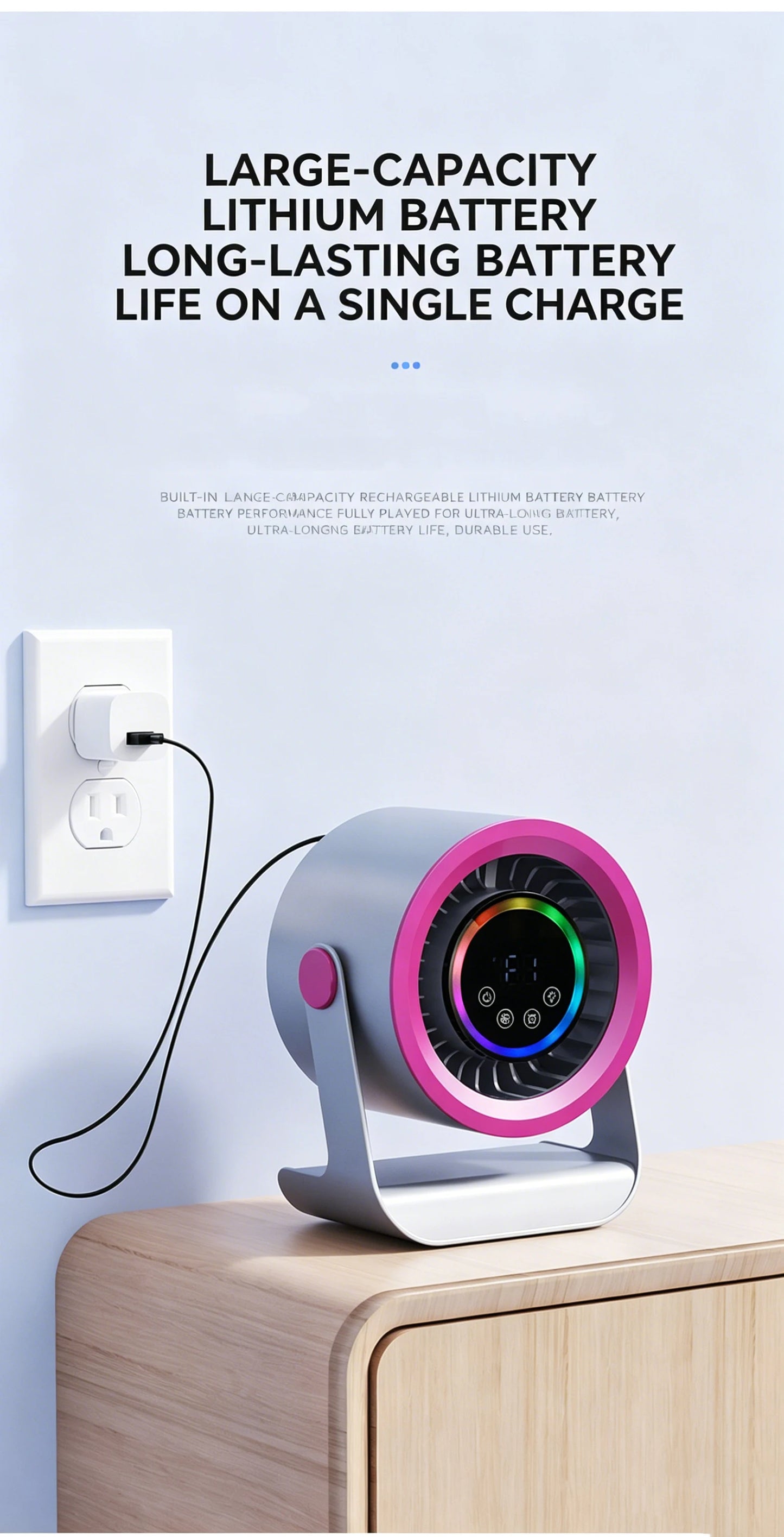 100-Speed Silent Desktop & Wall Mount Fan - 3600mAh Digital Display