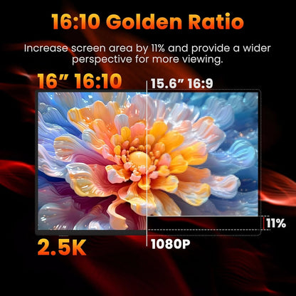 16-inch 2.5K 165Hz Portable Monitor - QHD Travel Display for Laptop