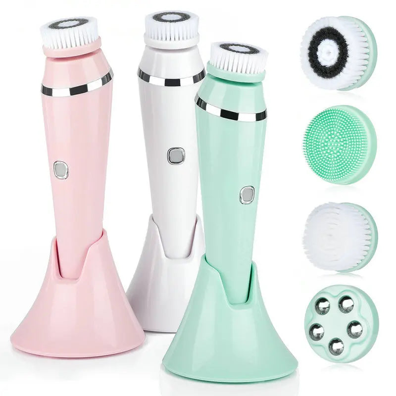 4-in-1 Electric Facial Cleansing Brush - Waterproof Rechargeable Skin Spa Kit - 7