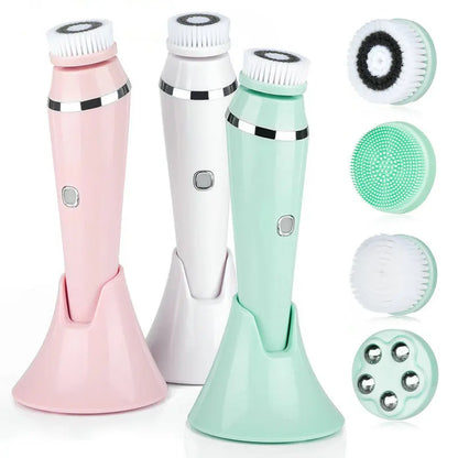 4-in-1 Electric Facial Cleansing Brush - Waterproof Rechargeable Skin Spa Kit