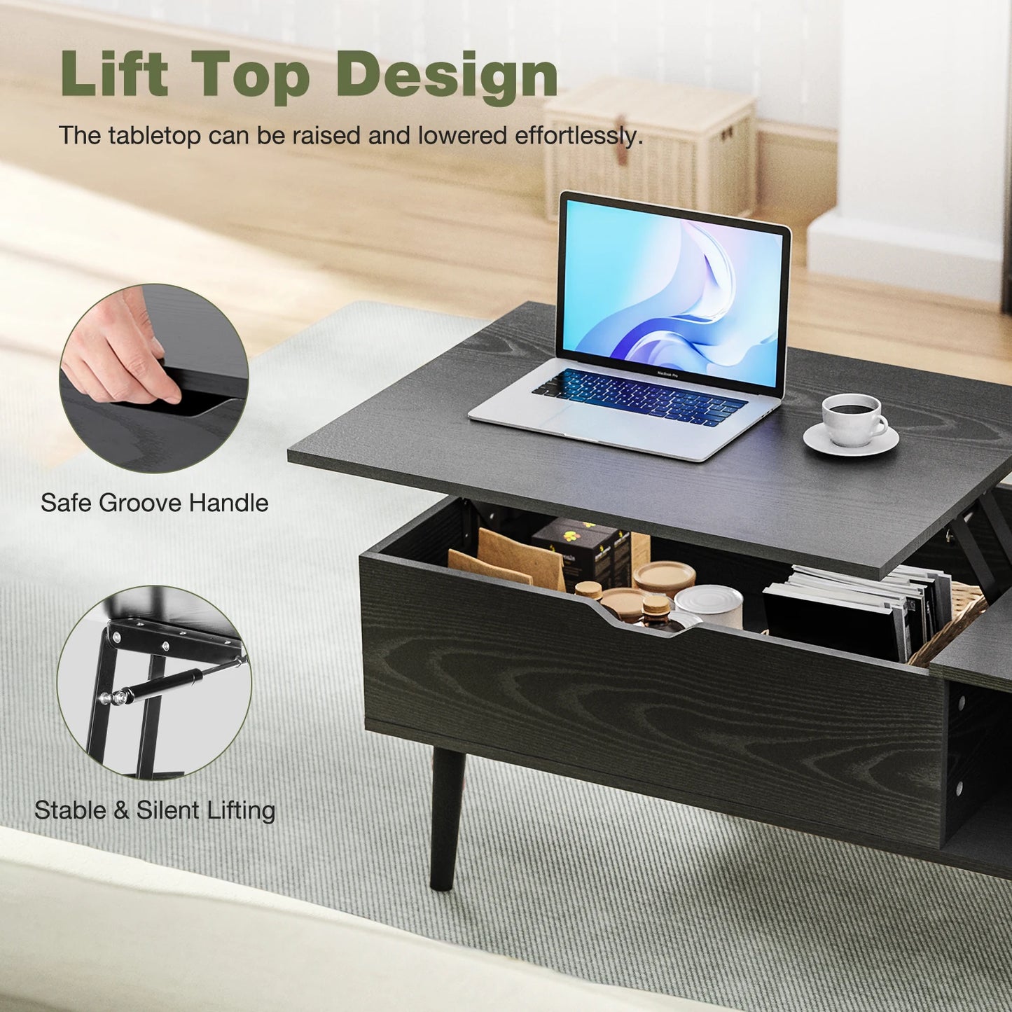 Modern Lift-Top Coffee Table with Hidden Storage & Adjustable Desk