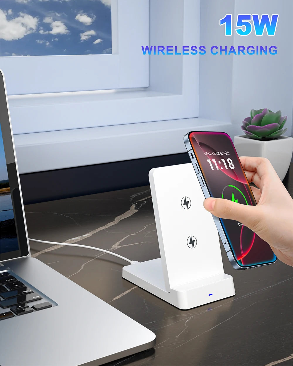 15W Foldable Fast Wireless Charging Stand - Magnetic Phone Desktop Holder - 10