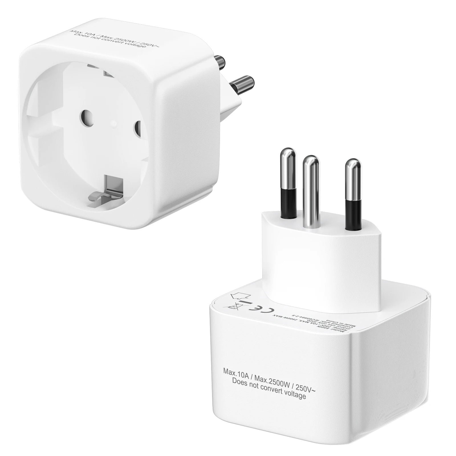 Universal Travel Plug Adapter 2-Pack - Convert EU to US, IT, CH, SA - 1