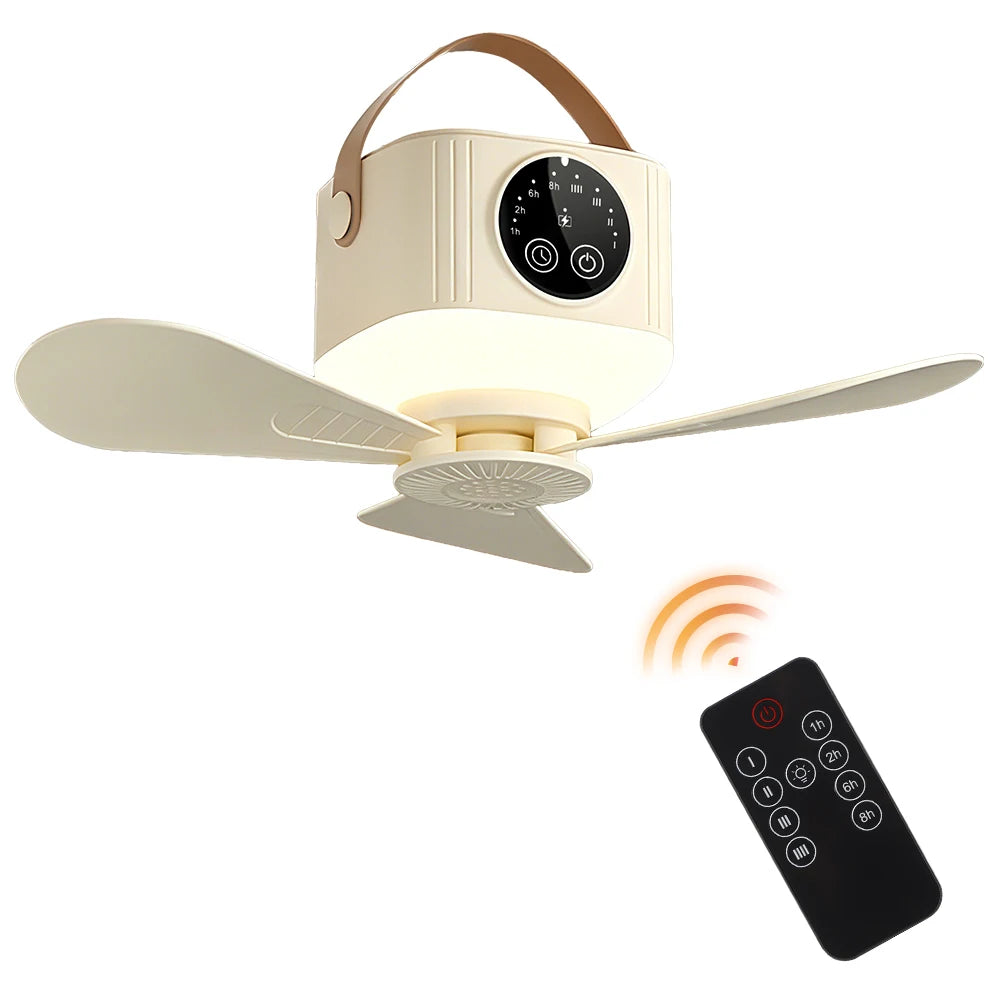 Portable Rechargeable Ceiling Fan with LED Light & Remote Control