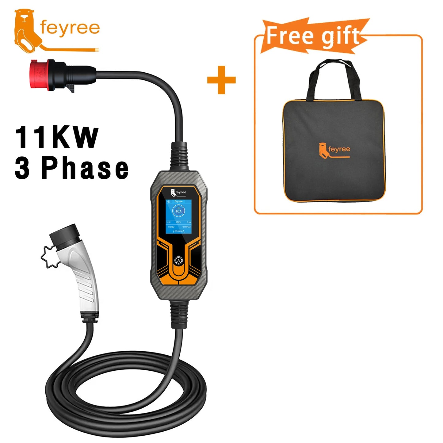 11KW Portable 3-Phase EV Charger Type 2 Adjustable Charging Box