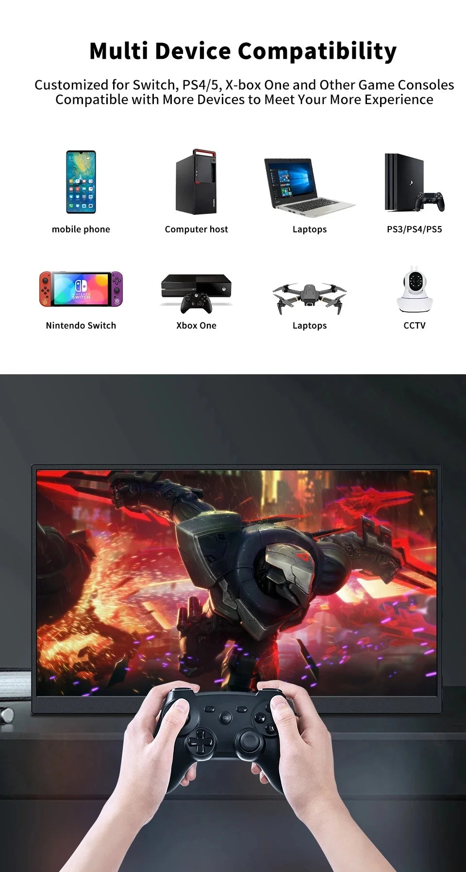 16" FHD Portable Touch Monitor IPS 1200P Display with Kickstand & VESA - 10