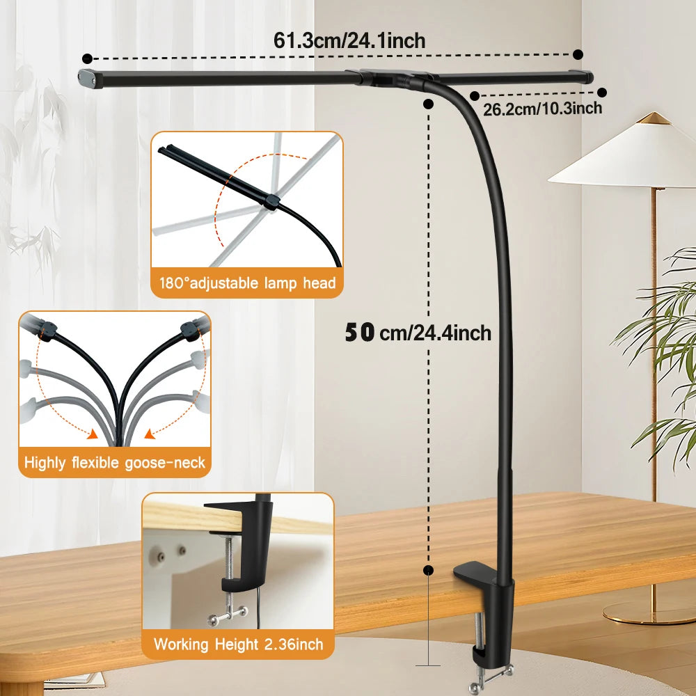 Dual-Head LED Architect Desk Lamp – Dimmable & Adjustable Office Lighting