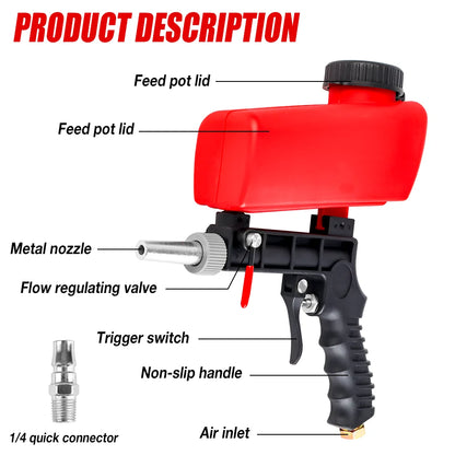 Portable Pneumatic Sandblasting Gun Set - 90 PSI Gravity Feed Rust Paint Remover Tool