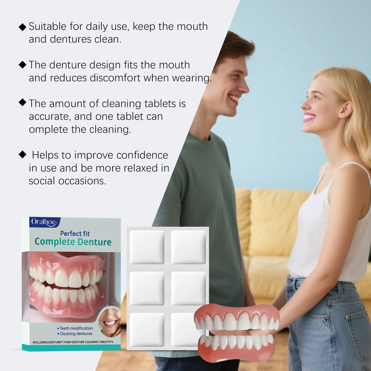 Cosmetic Temporary Denture Kit - Realistic Upper & Lower Smile Veneer